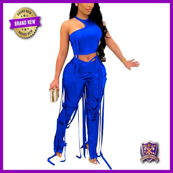 Sexy 2-Piece Set with Lace-Up Split Pants and Irregular Tank Top